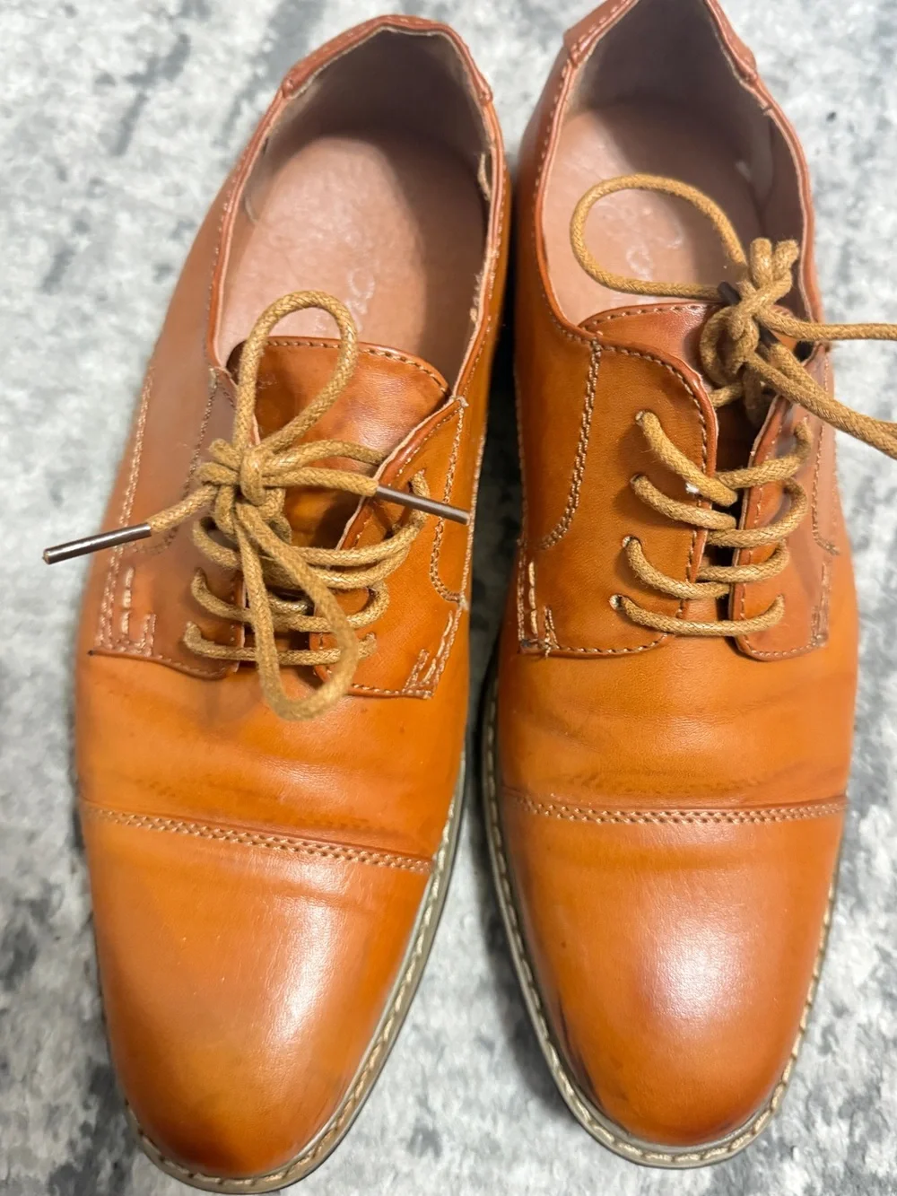 Jousen Men's Tan Leather Cap-Toe Oxford Derby Shoes
